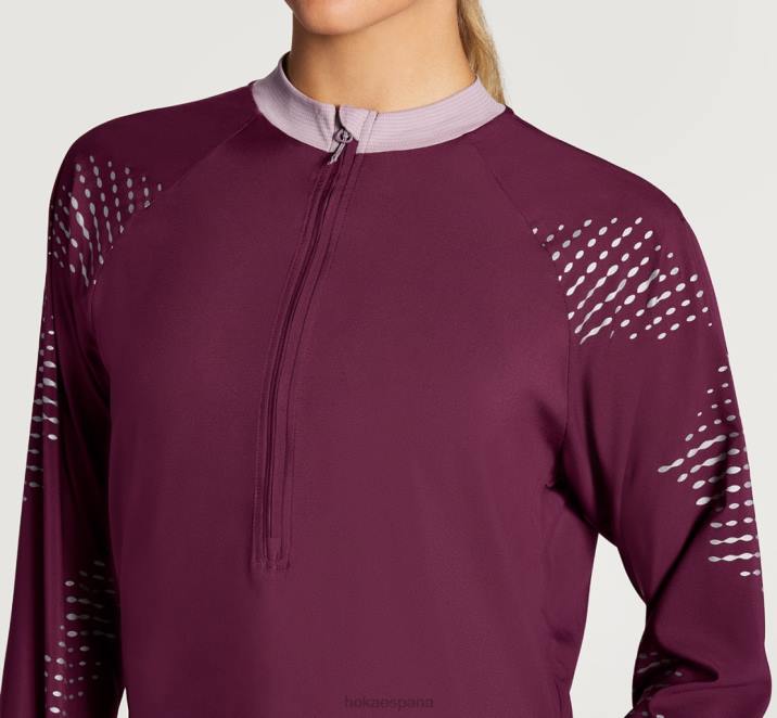 Hoka mujer 1/2 cremallera cortavientos PBDP376 Vino de uva